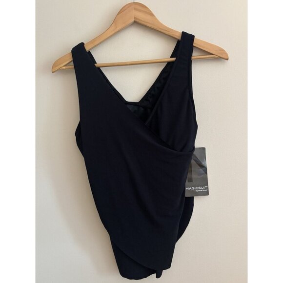 Miraclesuit Tankini Top Black Gauze Women’s Size 8 Smoothing Flattering NEW - Picture 1 of 9